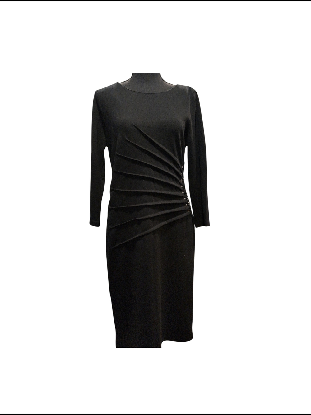 Spense Black Long-Sleeve Sheath Dress Draped Pleats Size 8